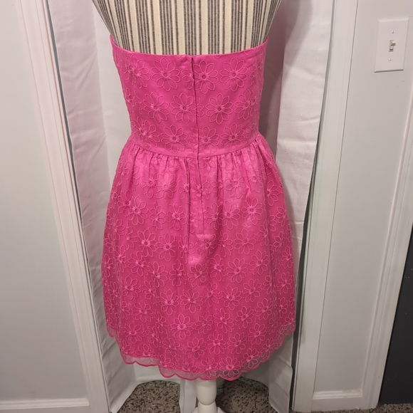 Lilly Pulitzer Payton Pop Of Pink Fit & Flare Strapless Embroidered Dress 10 - Picture 6 of 9